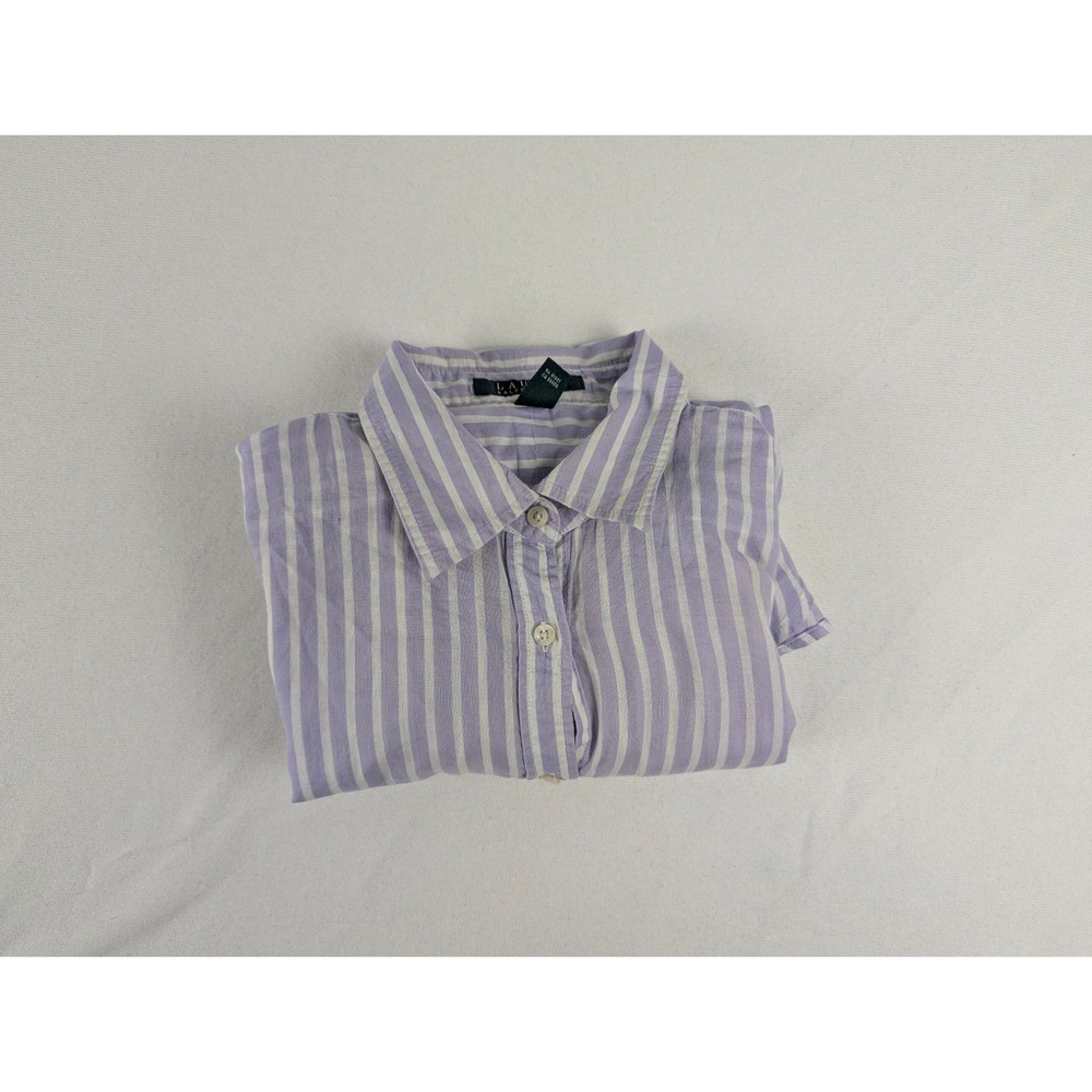 Lauren Ralph Lauren Womens Purple White Striped Cotton Button Down Shirt Large - Picture 6 of 11
